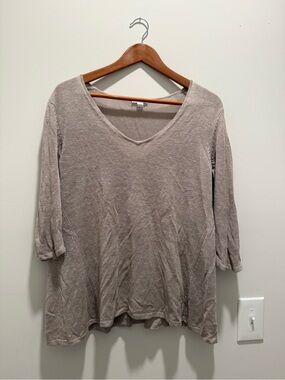 purejill j.jill Relaxed V-Neck 3/4 Sleeve Linen Blend Top Sz S Taupe Brown